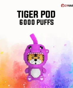 Tiger Pod 6000 Puff กลิ่นองุ่นเย็น หอมหวาน เย็นสะใจ องุ่นฉ่ำลิ้นไม่เหมือนใคร