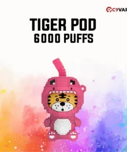 Tiger Pod 6000 Puff กลิ่นสตรอว์เบอร์รีเย็น เปรี้ยวหวานกำลังดี พร้อมสัมผัสเย็นสดชื่น