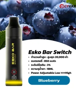 เครื่องพร้อมหัว Esko Bar Switch 20k กลิ่นบลูเบอร์รี่หวานอมเปรี้ยว หอมติดปลายจมูก