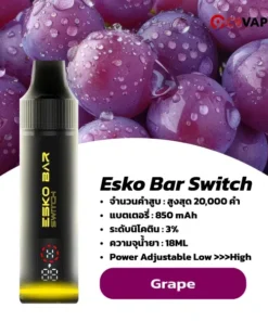 เครื่องพร้อมหัว Esko Bar Switch 20k กลิ่นองุ่นหอมแน่น ฟีลแบบน้ำองุ่นเย็น ๆ