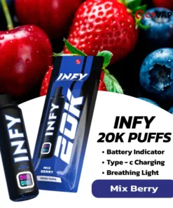 พอต INFY 20K Puffs กลิ่นมิกซ์เบอร์รี่ เบอร์รี่รวมหลายชนิด หอมหวานอมเปรี้ยว