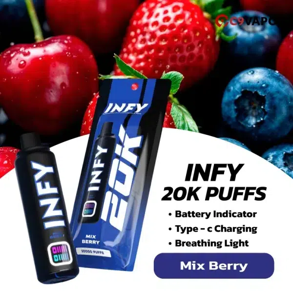 พอต INFY 20K Puffs กลิ่นมิกซ์เบอร์รี่ เบอร์รี่รวมหลายชนิด หอมหวานอมเปรี้ยว