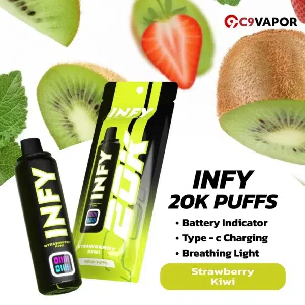 พอต INFY 20K Puffs กลิ่นสตรอว์เบอร์รี่กีวี่ เปรี้ยวหวานสดชื่น กลิ่นผลไม้ชัด