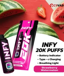 พอต INFY 20K Puffs กลิ่นสตรอว์เบอร์รี่แตงโม หวานฉ่ำ สดชื่น กลิ่นผลไม้คู่