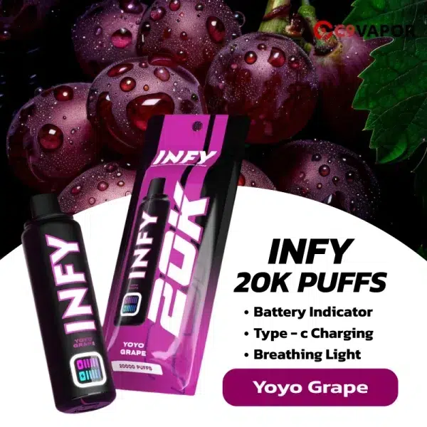 พอต INFY 20K Puffs กลิ่นองุ่นโยโย่ แนวองุ่นน้ำอัดลม หวานซ่า สดชื่น